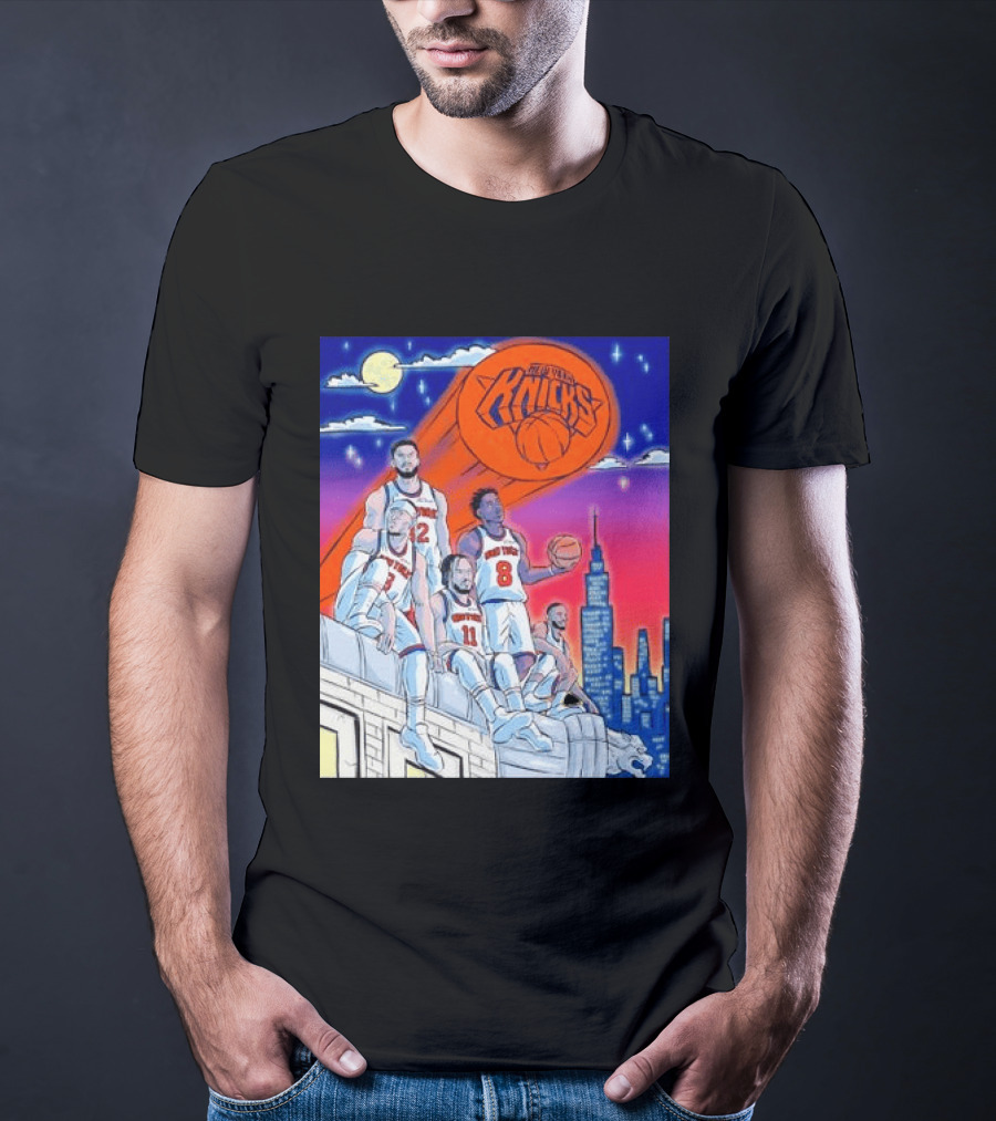 New York Knicks Jalen Brunson Julius Randle Mikal Bridges Basketball City Skyline T-Shirt