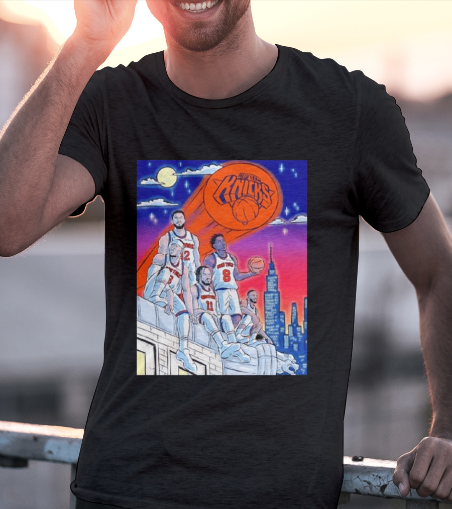 New York Knicks Jalen Brunson Julius Randle Mikal Bridges Basketball City Skyline T-Shirt
