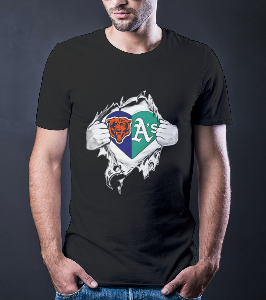 Chicago Bears Heart Oakland A's Fan Blend T-Shirt