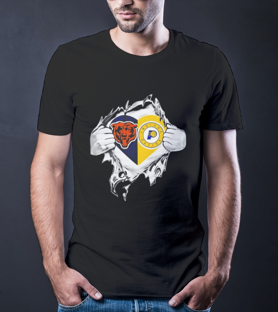 Heart Ripping Open Chicago Bears Indiana Pacers Fans Dual Team Loyalty T-Shirt