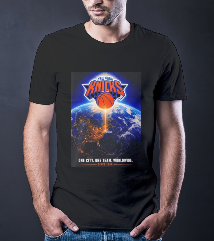 New York Knicks One City One Team Worldwide Since 1946 Earth Basketball T-Shirt