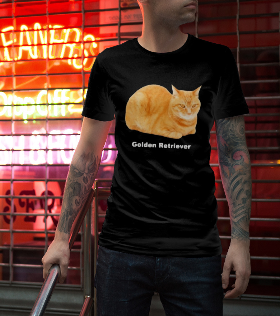 Orange Tabby Cat Golden Retriever Sarcastic Meme Humor T-Shirt