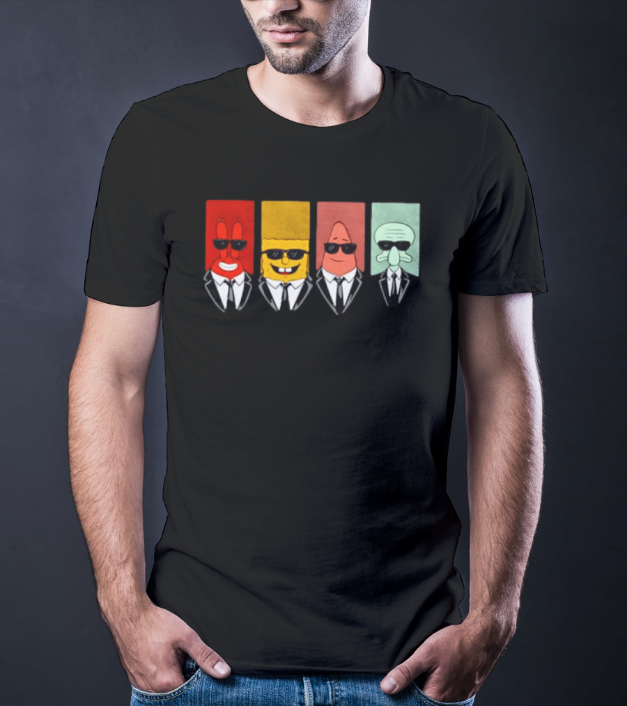 Reservoir Dogs Cartoon Black Suit Sunglasses SpongeBob T-Shirt