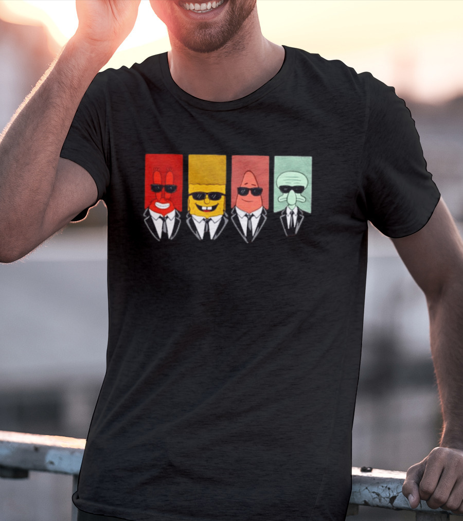 Reservoir Dogs Cartoon Black Suit Sunglasses SpongeBob T-Shirt