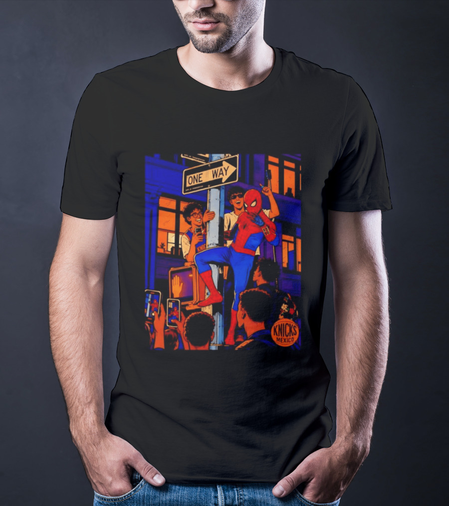 Spider Man One Way New York Knicks Mexico Dept Of Transportation T-Shirt