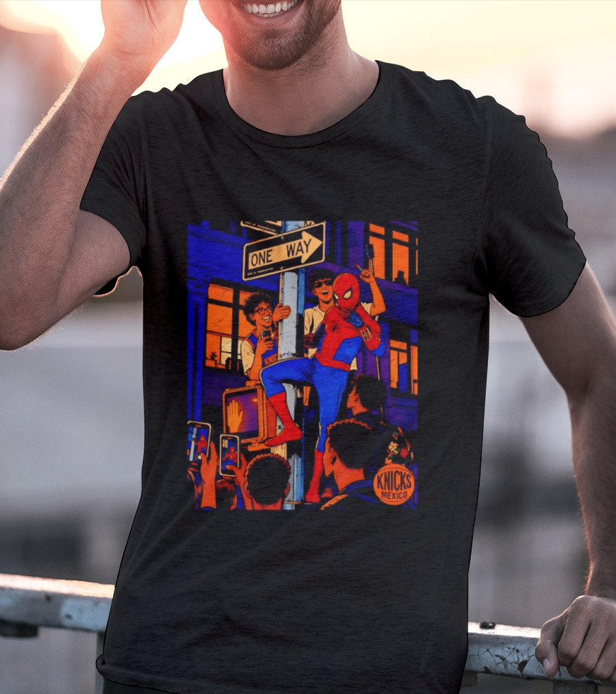 Spider Man One Way New York Knicks Mexico Dept Of Transportation T-Shirt