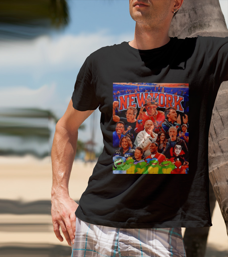 New York Knicks Fans Spike Lee Ben Stiller Timothee Chalamet Chris Rock Featuring Ninja Turtles And Spider Man T-Shirt