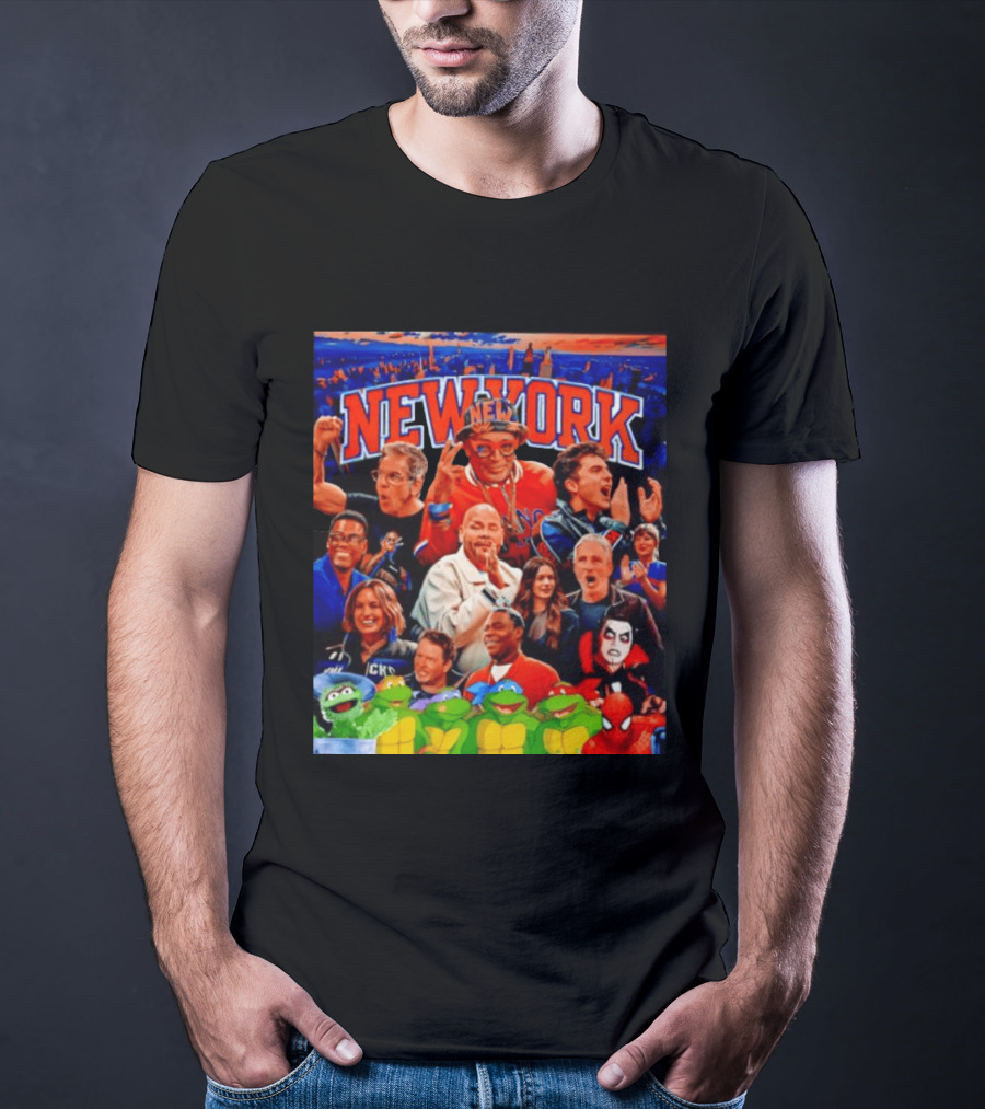 New York Knicks Fans Spike Lee Ben Stiller Timothee Chalamet Chris Rock Featuring Ninja Turtles And Spider Man T-Shirt