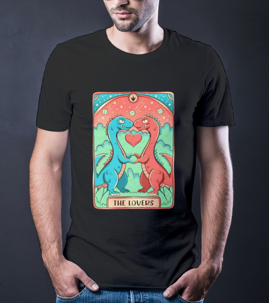 The Lovers Dinosaur Couple Tarot Card Romantic Prehistoric Valentine T-Shirt