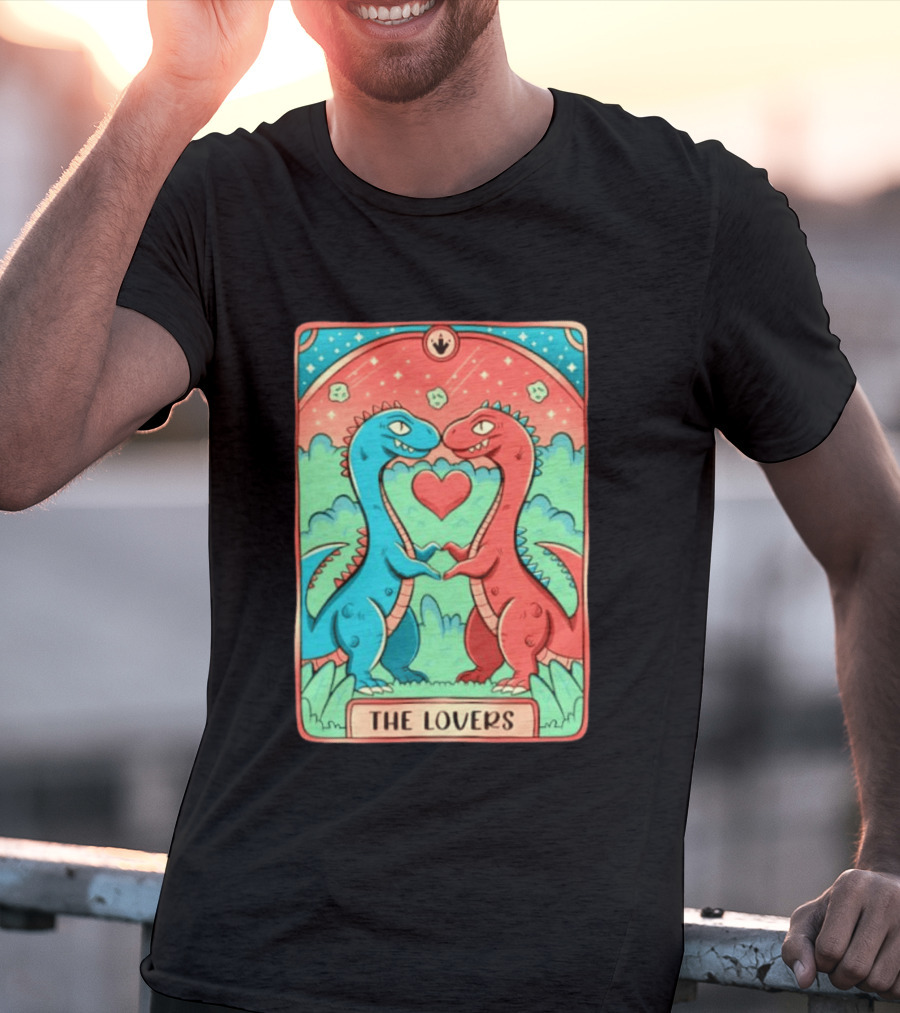 The Lovers Dinosaur Couple Tarot Card Romantic Prehistoric Valentine T-Shirt