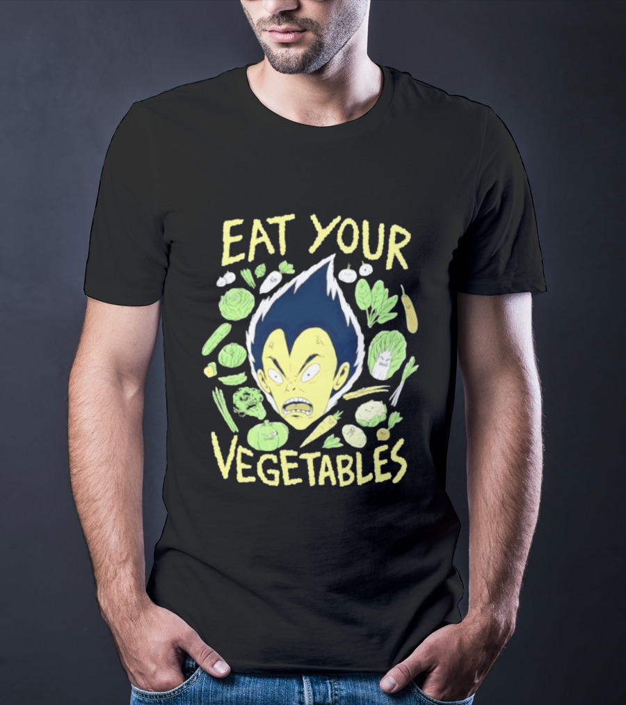 Vegeta Dragon Ball Z Eat Your Vegetables Anime Character Surrounded By Vegetables T-Shirt