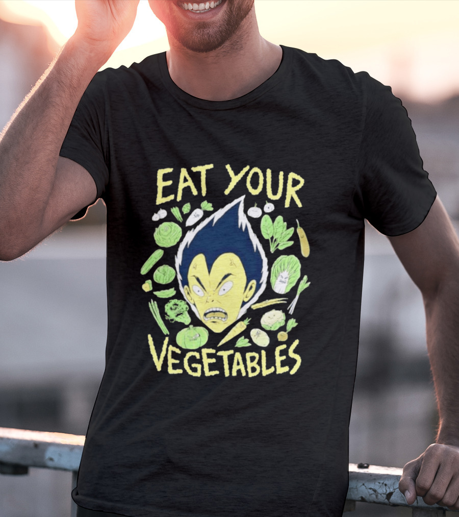 Vegeta Dragon Ball Z Eat Your Vegetables Anime Character Surrounded By Vegetables T-Shirt