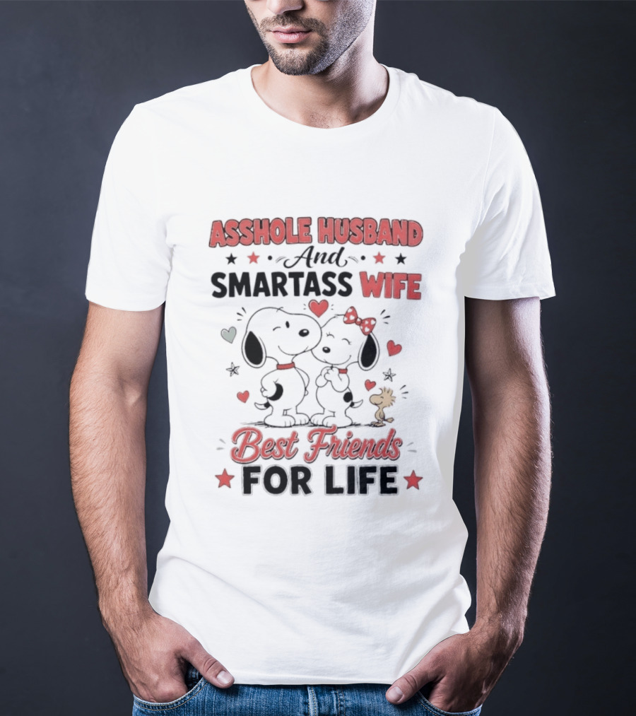 Asshole Husband Smartass Wife Best Friends For Life Peanuts Snoopy Woodstock Kissing T-Shirt