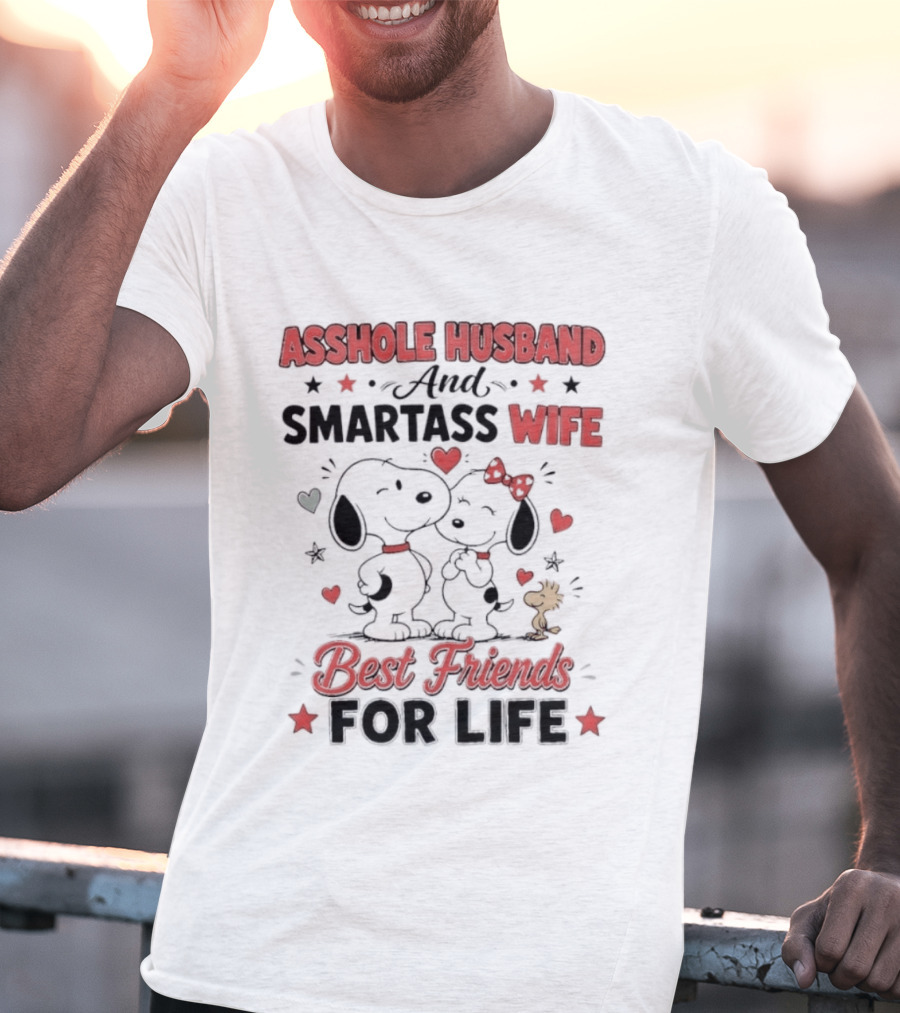 Asshole Husband Smartass Wife Best Friends For Life Peanuts Snoopy Woodstock Kissing T-Shirt