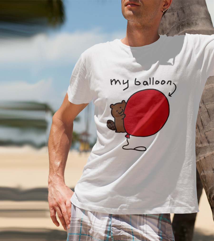Beaver My Balloon Cartoon Animal Drawing T-Shirt