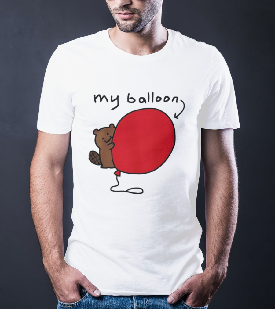 Beaver My Balloon Cartoon Animal Drawing T-Shirt