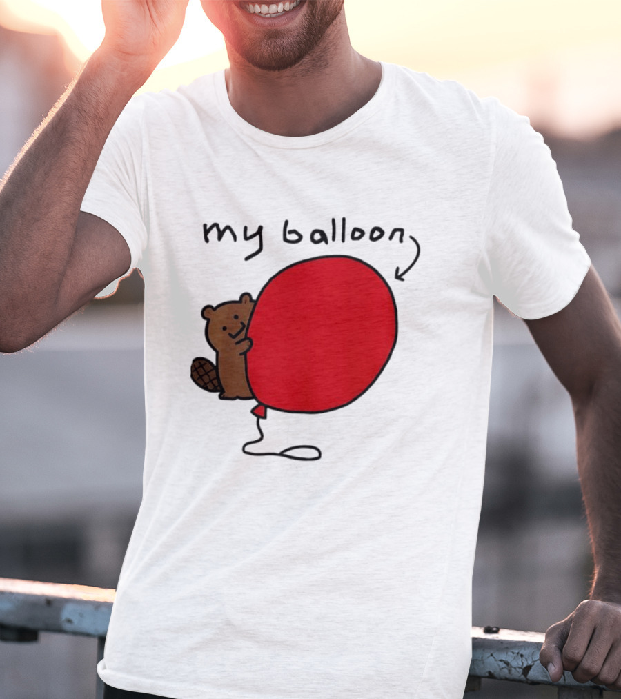 Beaver My Balloon Cartoon Animal Drawing T-Shirt