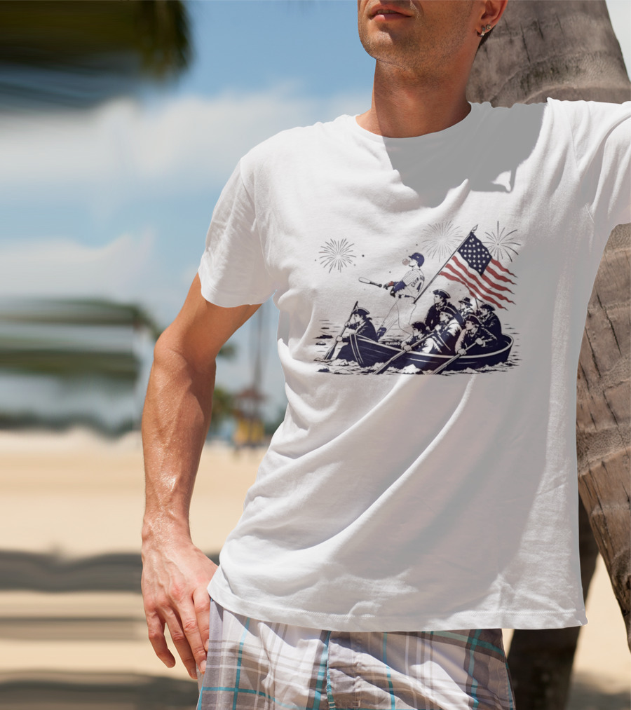 Chicago Cubs Patriotic Mascot With American Flag And Fireworks Scene T-Shirt