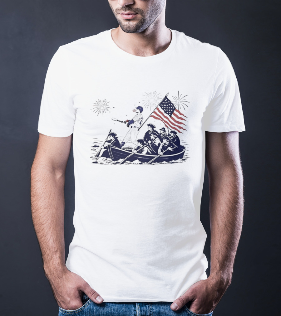Chicago Cubs Patriotic Mascot With American Flag And Fireworks Scene T-Shirt