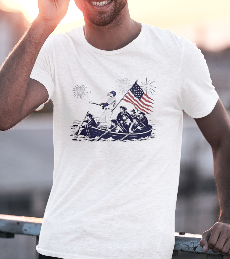 Chicago Cubs Patriotic Mascot With American Flag And Fireworks Scene T-Shirt