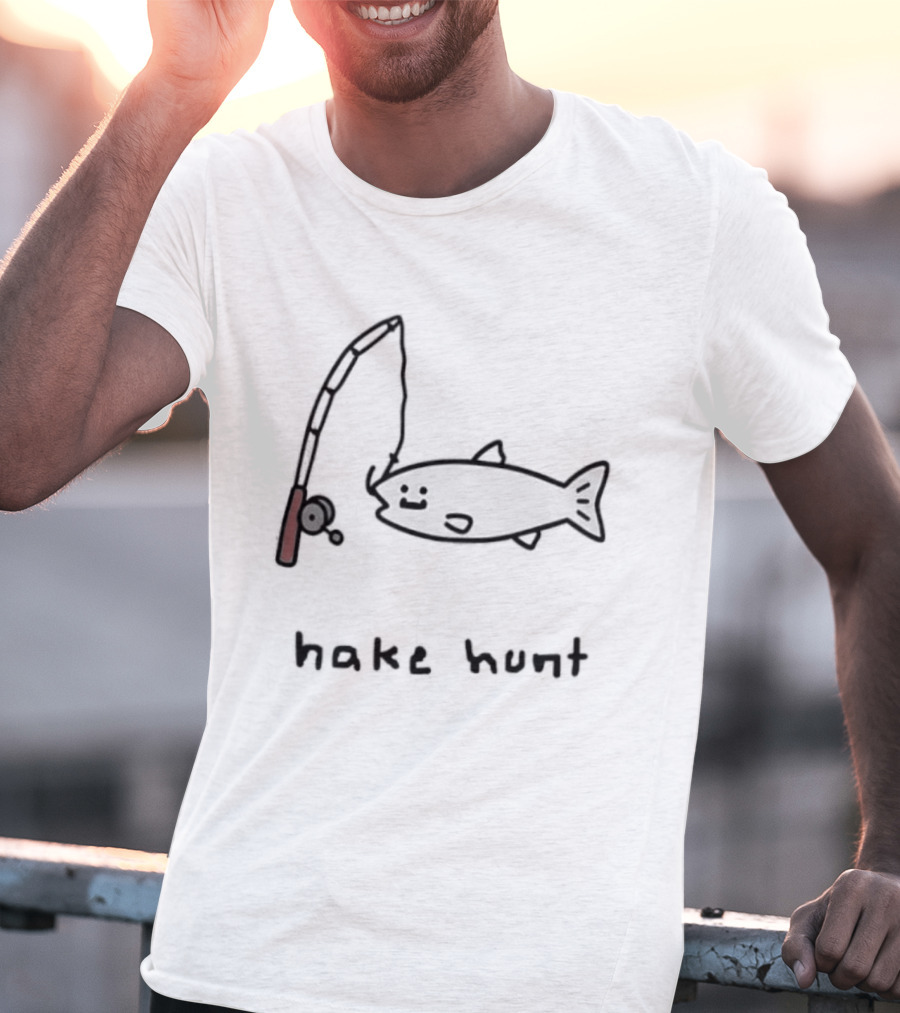 Hake Hunt Fishing Doodle Drawing T-Shirt