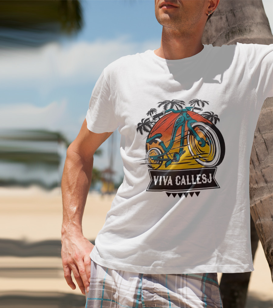 Viva CalleSJ San Jose Bike Tropical Palm Trees T-Shirt
