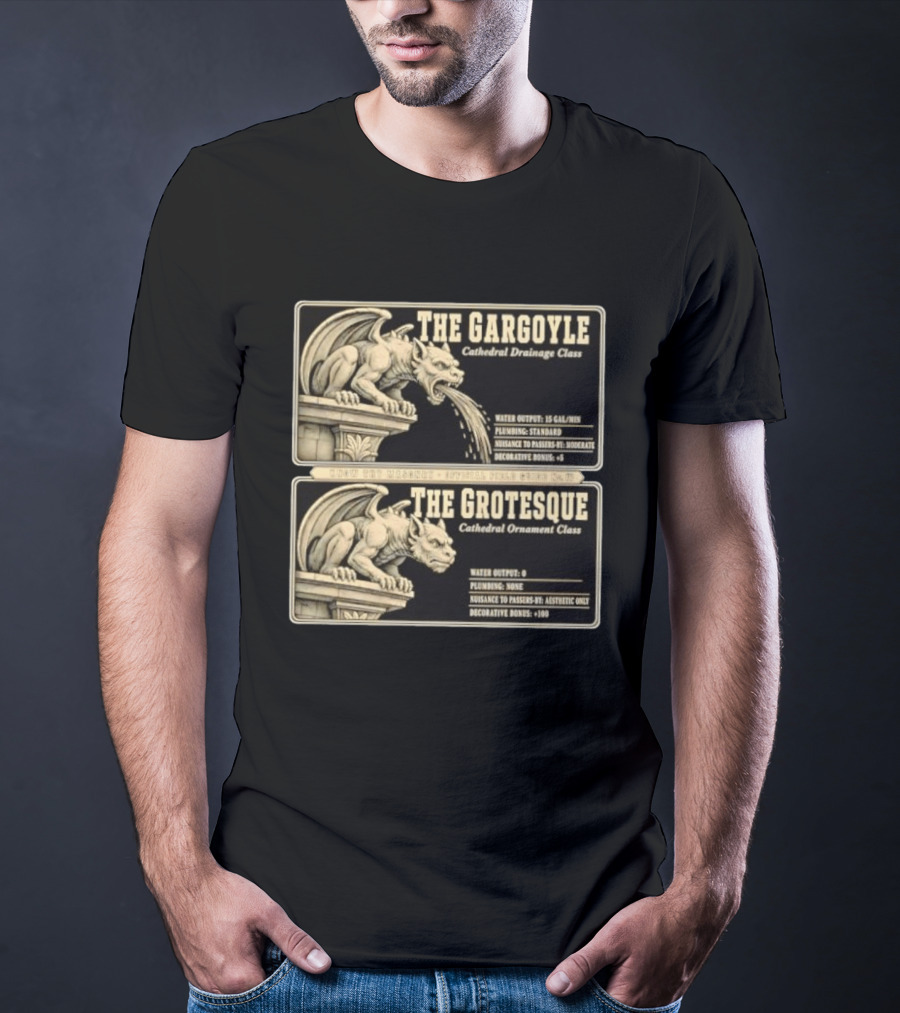 The Gargoyle And Grotesque Cathedral Drainage Ornament Guide Know Thy Masonry Stone Statue T-Shirt