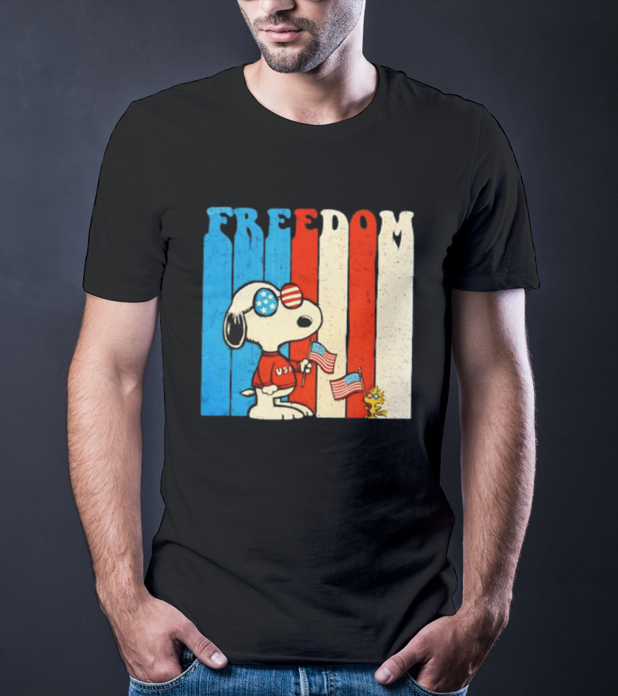 Freedom Snoopy Woodstock Peanuts USA 250th Anniversary Patriotic Celebration T-Shirt