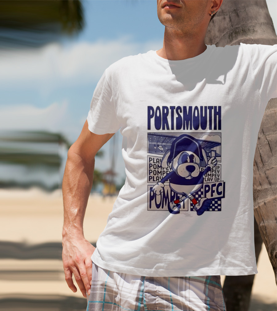 Portsmouth Football Club Play Up Pompey PFC Stadium Cartoon T-Shirt