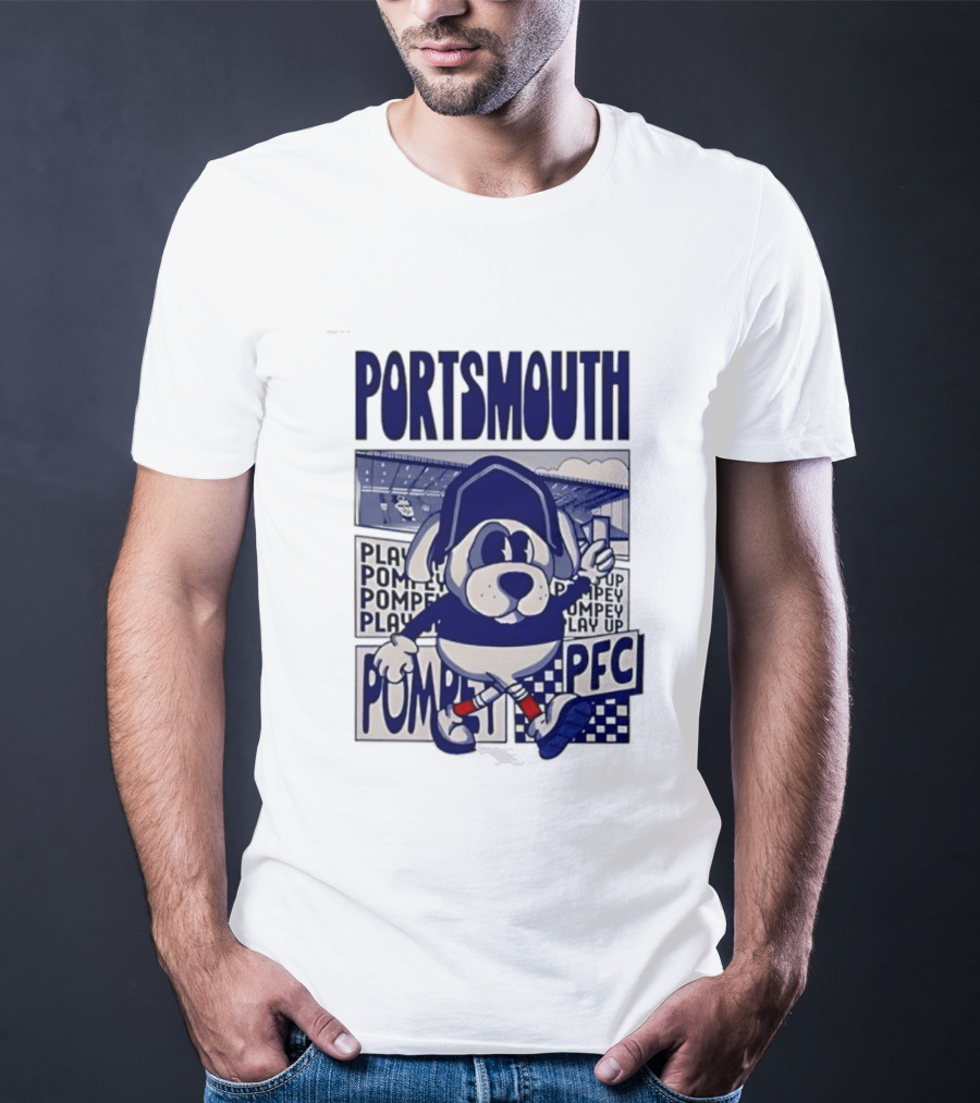 Portsmouth Football Club Play Up Pompey PFC Stadium Cartoon T-Shirt