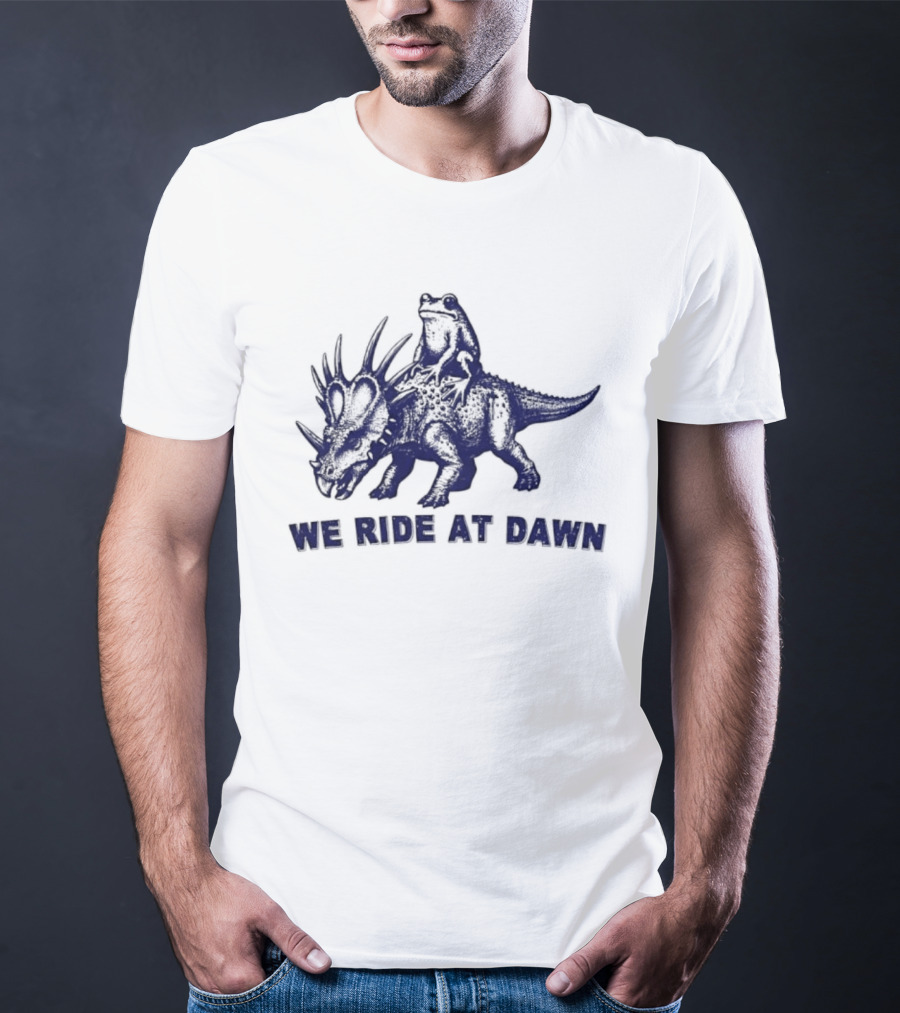 Frog Riding Styracosaurus We Ride At Dawn Adventure T-Shirt