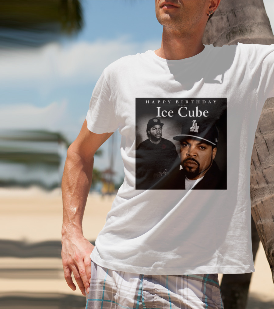 Happy Birthday Ice Cube LA Cap Black And White Portraits T-Shirt