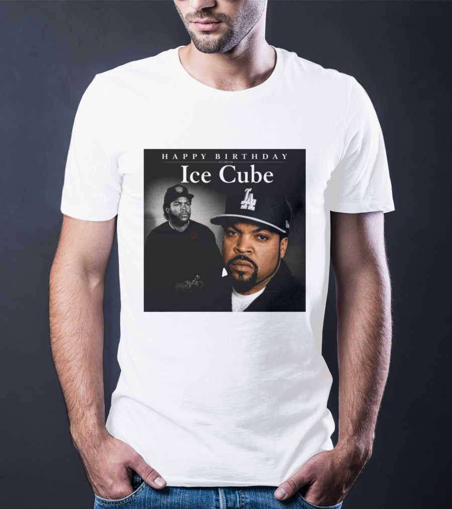 Happy Birthday Ice Cube LA Cap Black And White Portraits T-Shirt
