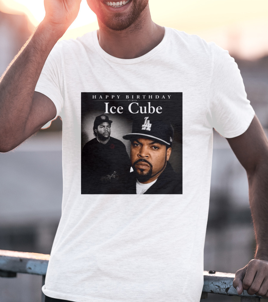 Happy Birthday Ice Cube LA Cap Black And White Portraits T-Shirt