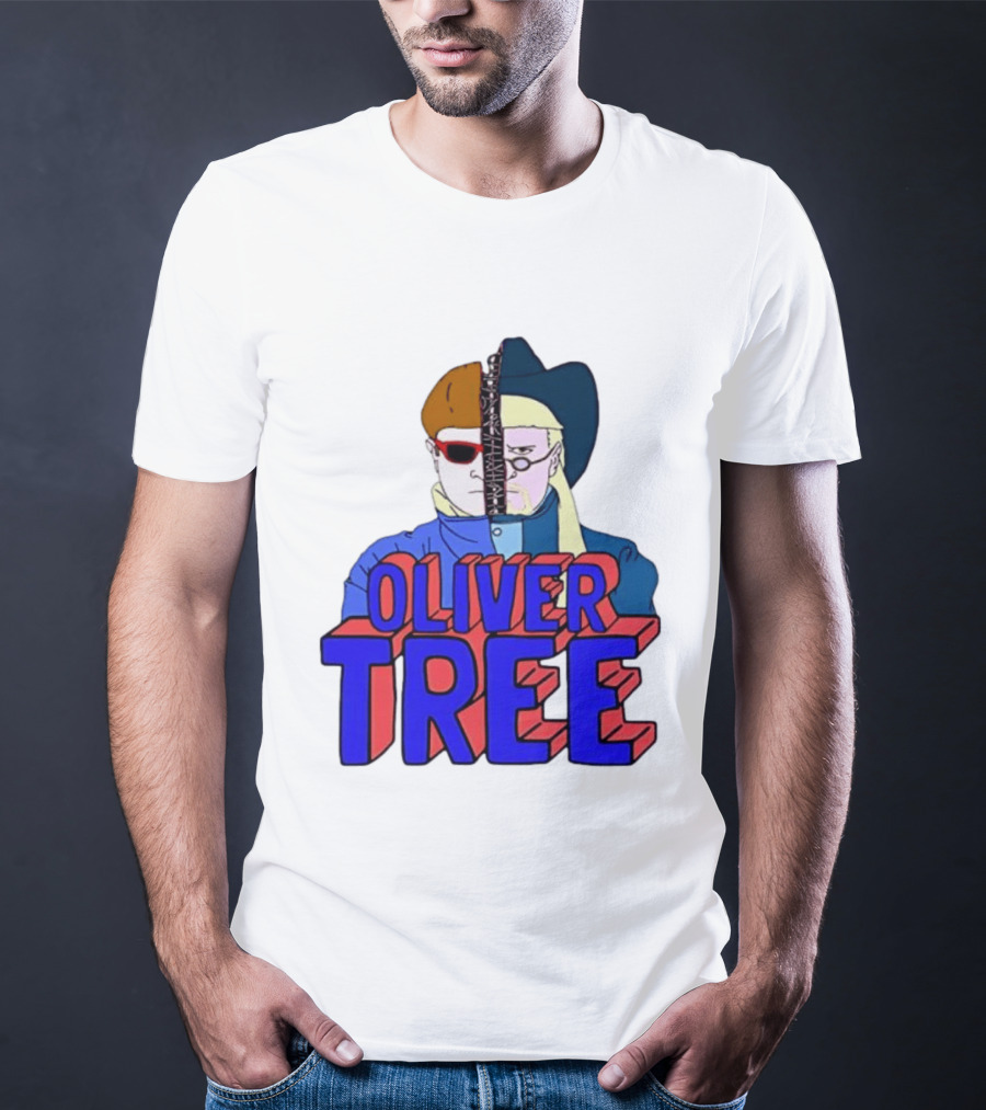 Oliver Tree Split Face Cowboy And Bowl Cut Red Blue T-Shirt