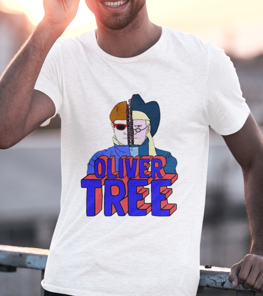 Oliver Tree Split Face Cowboy And Bowl Cut Red Blue T-Shirt
