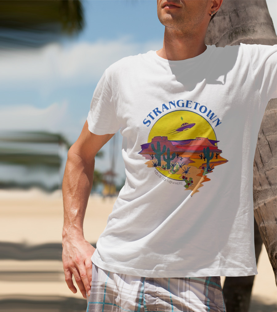 Strangetown Road To Nowhere The Sims Alien UFO Desert Saguaro Cactus T-Shirt