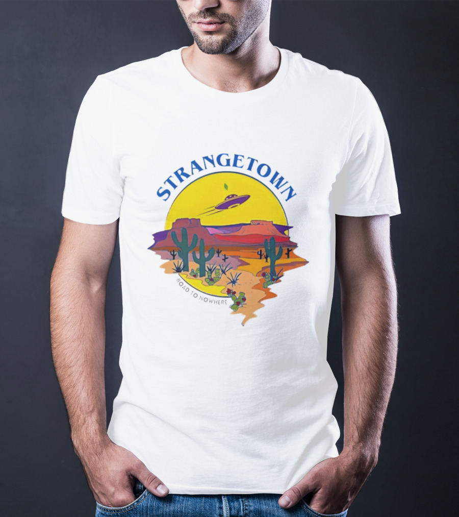 Strangetown Road To Nowhere The Sims Alien UFO Desert Saguaro Cactus T-Shirt