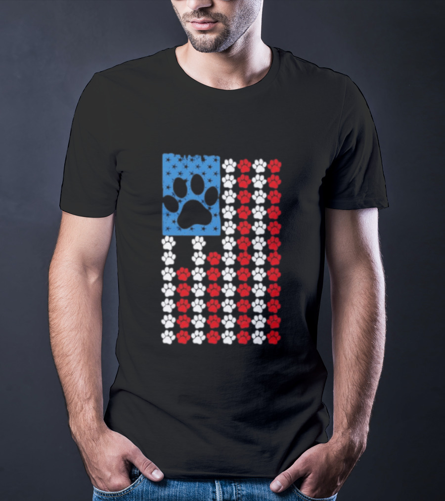 American Flag Paw Print Patriotic Animal Lover Dog Cat Pet Iconic USA Pride T-Shirt