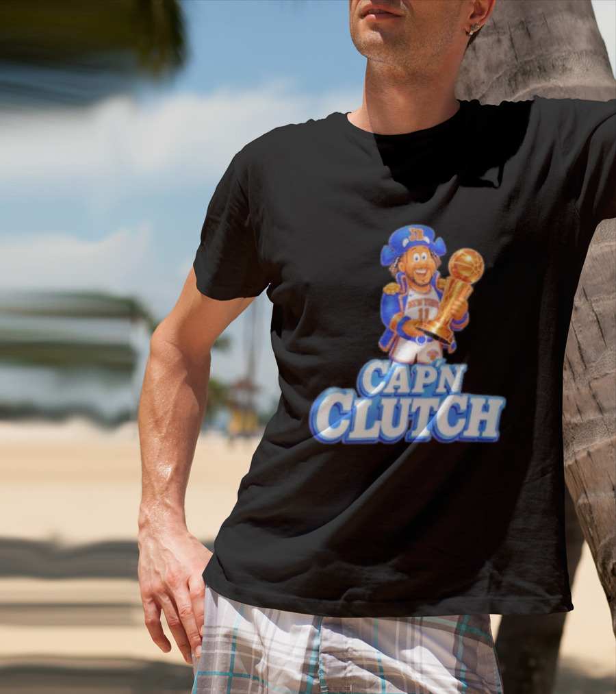 Cap'n Clutch Jalen Brunson New York Knicks Trophy Celebration T-Shirt