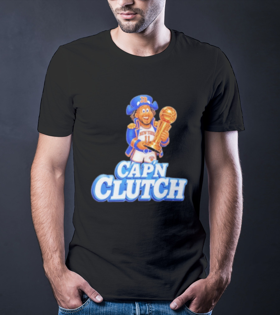 Cap'n Clutch Jalen Brunson New York Knicks Trophy Celebration T-Shirt