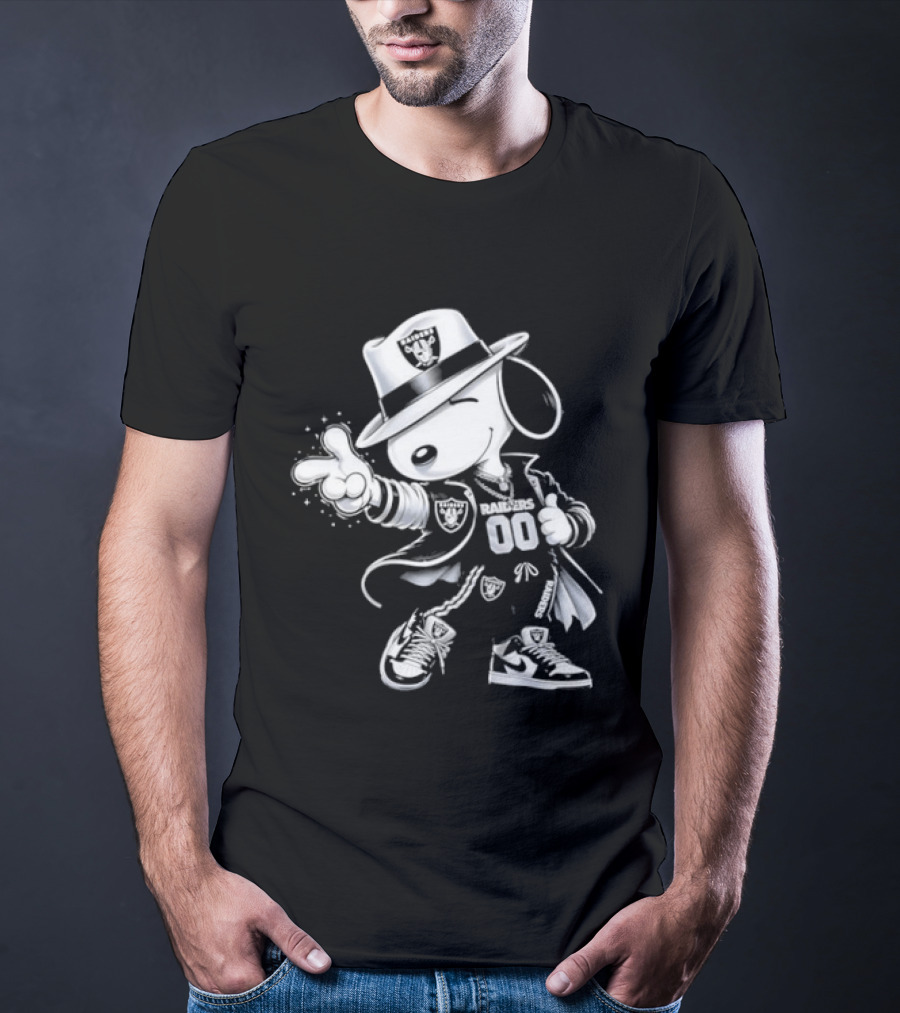 Snoopy X Las Vegas Raiders 00 Football Character With Team Symbol In White T-Shirt