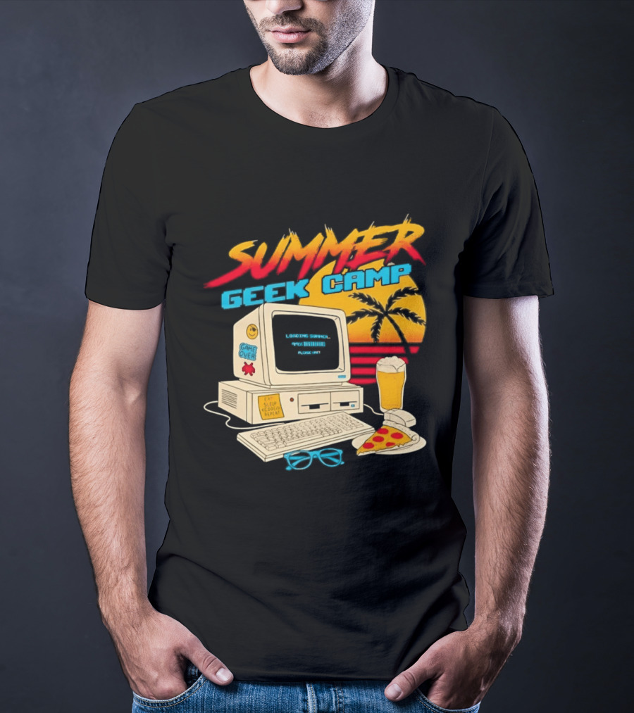 Summer Geek Camp Retro Computer Pizza And Palm Vibes T-Shirt