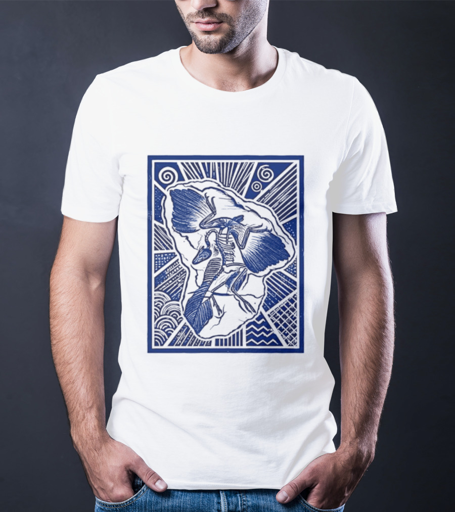 Archaeopteryx Fossil Linocut Prehistoric Bird Paleontology Biology T-Shirt