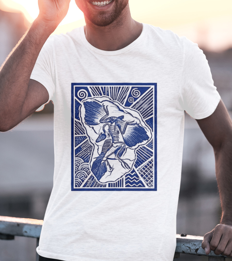 Archaeopteryx Fossil Linocut Prehistoric Bird Paleontology Biology T-Shirt