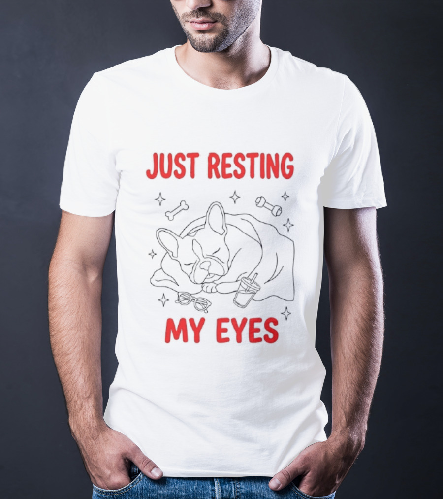 French Bulldog Just Resting My Eyes Cute Dog Sketch With Bones T-Shirt