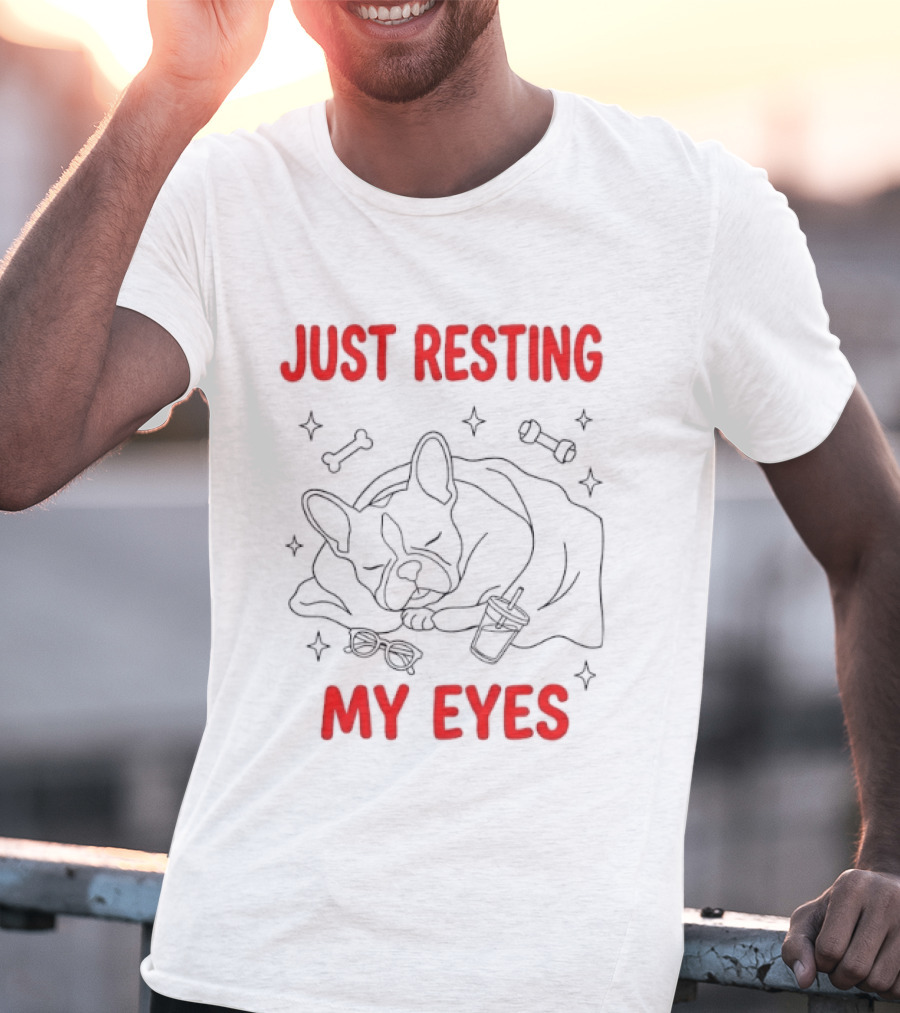 French Bulldog Just Resting My Eyes Cute Dog Sketch With Bones T-Shirt