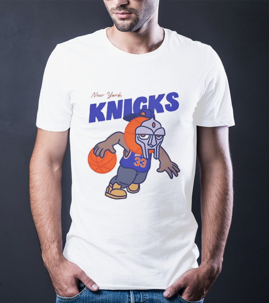 New York Knicks MF DOOM Basketball Mask Number 33 Dribbling T-Shirt
