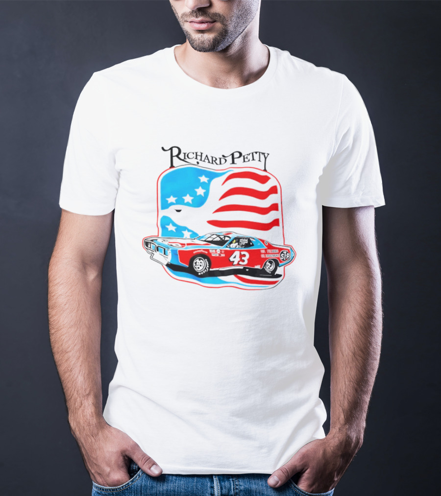 Richard Petty NASCAR Racing Car 43 STP American Flag T-Shirt