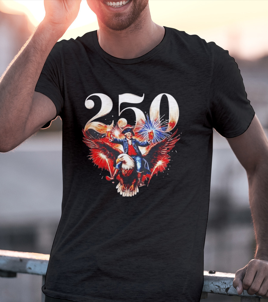 America 250 Founding Father Eagle Fireworks Beer 1776 Celebration T-Shirt